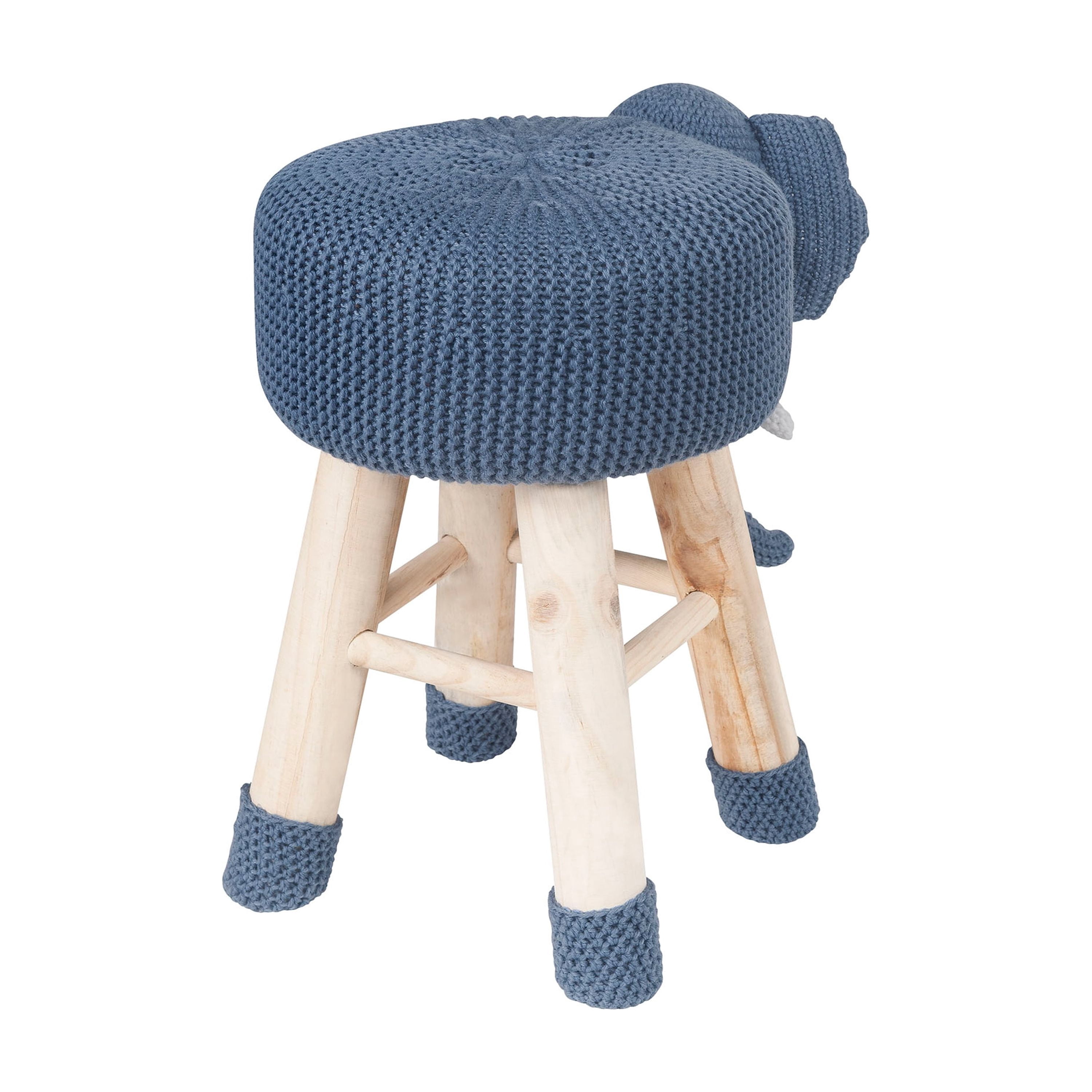 Animal Ottoman Stool, Polyester Upholstered Cute Elephant Foot Stool with Solid Pine Wood Legs, Portable Small Seat for Children Bedroom