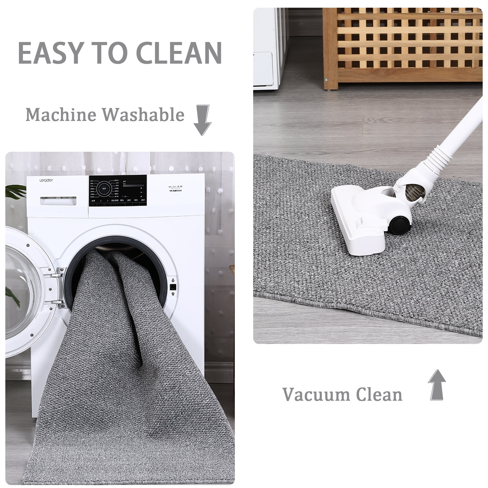 Garvee Modern Solid Runner Rug, 2'x6' Washable Non Slip Backing Rug Low Pile Stain Resistant Indoor Floor Carpet for Hallway Bedroom Laundry, Gray