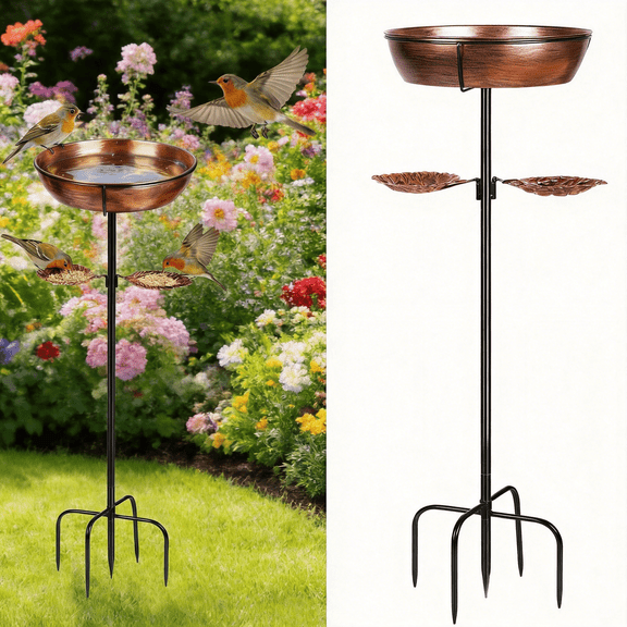 Metal Bird Bath for Outside, Vintage Freestanding Birdbath & Bird Feeder, Detachable Bowl for Easy Cleaning, Upgraded 5-Pronged Base, Bird Bath Feeder Bowl for Garden, Yard & Lawn Decor (Bronze)