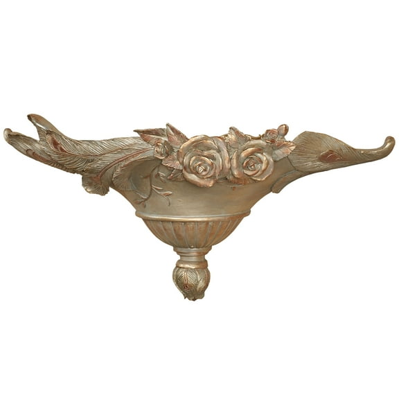 Beautiful Peacock Elegance Wall Shelf Copper and Champagne Tones 24”Wx7.5”Dx11”H