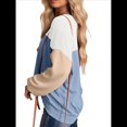 thumbnail image 3 of Moda para Mujer 2025, Camisetas Holgadas Informales de Punto con Cuello Redondo y Larga con Bloques de Color y Azul M, 3 of 7