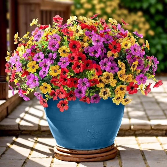 12 Bundles  Artificial Flowers Outdoor, UV Resistant Fake Faux Silk Flowers for Patio Porch Garden Yard Home Decor