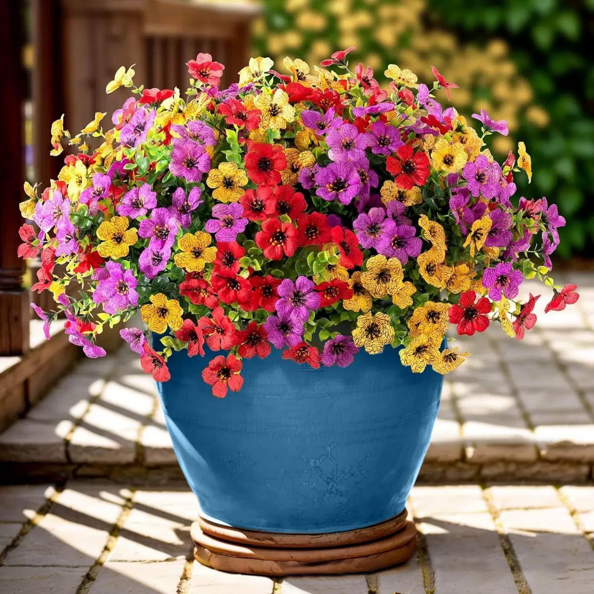12 Bundles Artificial Flowers Outdoor, UV Resistant Fake Faux Silk Flowers for Patio Porch Garden Yard Home Decor