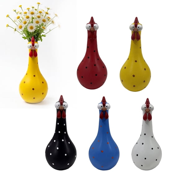 Long Neck Colorful Chicken Statue, Big Eye Cartoon Resin Rooster Vase, Funny Outdoor -Shaped Vase for Lawn, Yard, Office, Home Decor
