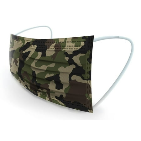 WeCare Face Masks - Box of 50, 3-Ply, Individually-Wrapped - Camo Green