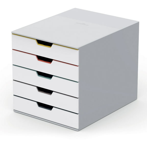 Durable Varicolor Mix 5 Drawer Desktop Storage Box, White/multicolor - 5 Drawer(s) - 11" Height X 11.5" Width X 14" Depth - Desktop - White, Multicolor - Plastic - 1 / Each