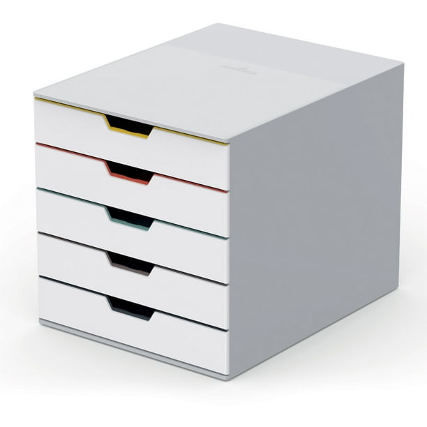 Durable Varicolor Mix 5 Drawer Desktop Storage Box, White/multicolor