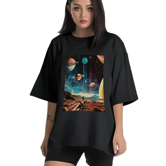 Plus Size Shirt for Women Black Tops for Women Short Sleeves Shirt for Women Space 1 T Shirt Crewneck Shirt for Women XS
