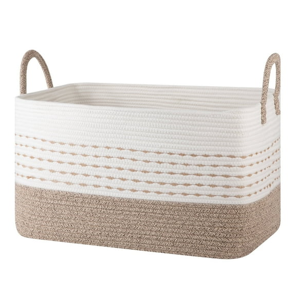 CHERISHGARD Large Woven Storage Basket, 21.65”x16.93”x11.81” Rectangle Cotton Rope Basket, 70L Capacity for Blankets, Toys, Clothes Organizing with Handles