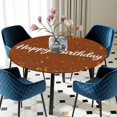 thumbnail image 5 of Elastic Fitted Round Tablecloth, Happy Birthday Waterproof Stretch Table Cover for 36"-44" Tables, Brown Modern Abstract Art Washable Outdoor Tablecloths for Patio, Picnic, Camping, 5 of 9