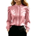 thumbnail image 2 of Gamivast Women's Chiffon Blouses Long Puff Sleeve Button Down Shirts Stand Collar Casual Flowy Tops with Lace Trim Elegant Dressy Fall Work Office Clothes, 2 of 7