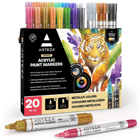 Juego de 20 rotuladores ARTEZA de acrílico metalizado para múltiples superficies