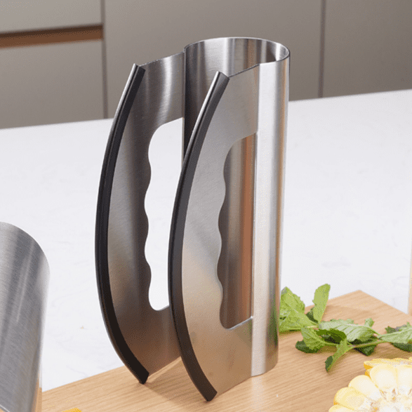 VONTER Salad Chopper - Double Bladed Stainless Steel Salad Chopper with Blade Covers - Rocker Knife - Mincing Knife - Make the Best Chopped Salads! Dishwasher Safe