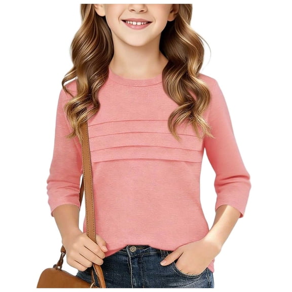 Kids Long Sleeve Tee Casual Solid Round Neck Cotton Top