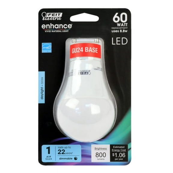1 Pc, Feit Enhance A19 Gu24 Led Bulb Daylight 60 Watt Equivalence 1 Pk
