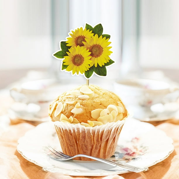 24pcs Sunflower Cake Topper Cupcake Topper Party Dessert Cake