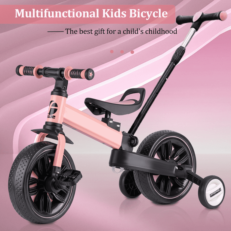 Toddler Bike with Push Handle Tricycle for toddlers 1 5 6 in 1 Toddler Balance Bike with Removable Pedal Training Wheels Foldable for Boys and Girls Pink Walmart
