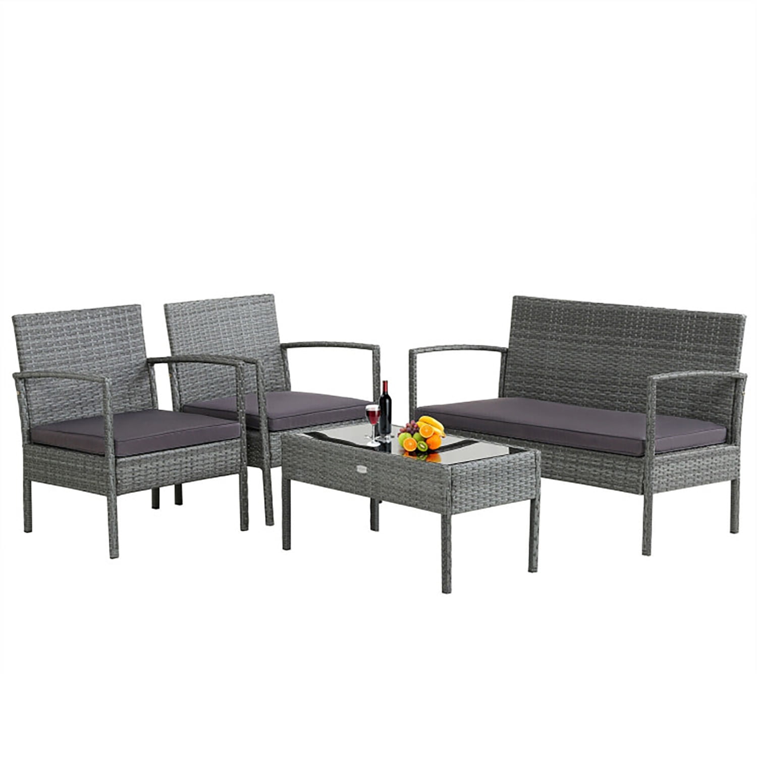 Aimee Lii Rattaner Outdoor Patio Furniture, 4 Pieces Patio Rattan Wicker Conversation Set Sofa Cushioned Wooden Tabletop, B-Gray Aimee Lii Rattaner Outdoor Patio Furniture, 4 Pieces Patio Rattan Wicker Conversation Set Sofa Cushioned Wooden Tabletop, B-Gray