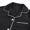 thumbnail image 6 of NIPAXO Girls Pajamas Set Short Sleeve Button-Down Solid Black Piping Long Pants Sleepwear Satin for Kids, 6 of 8