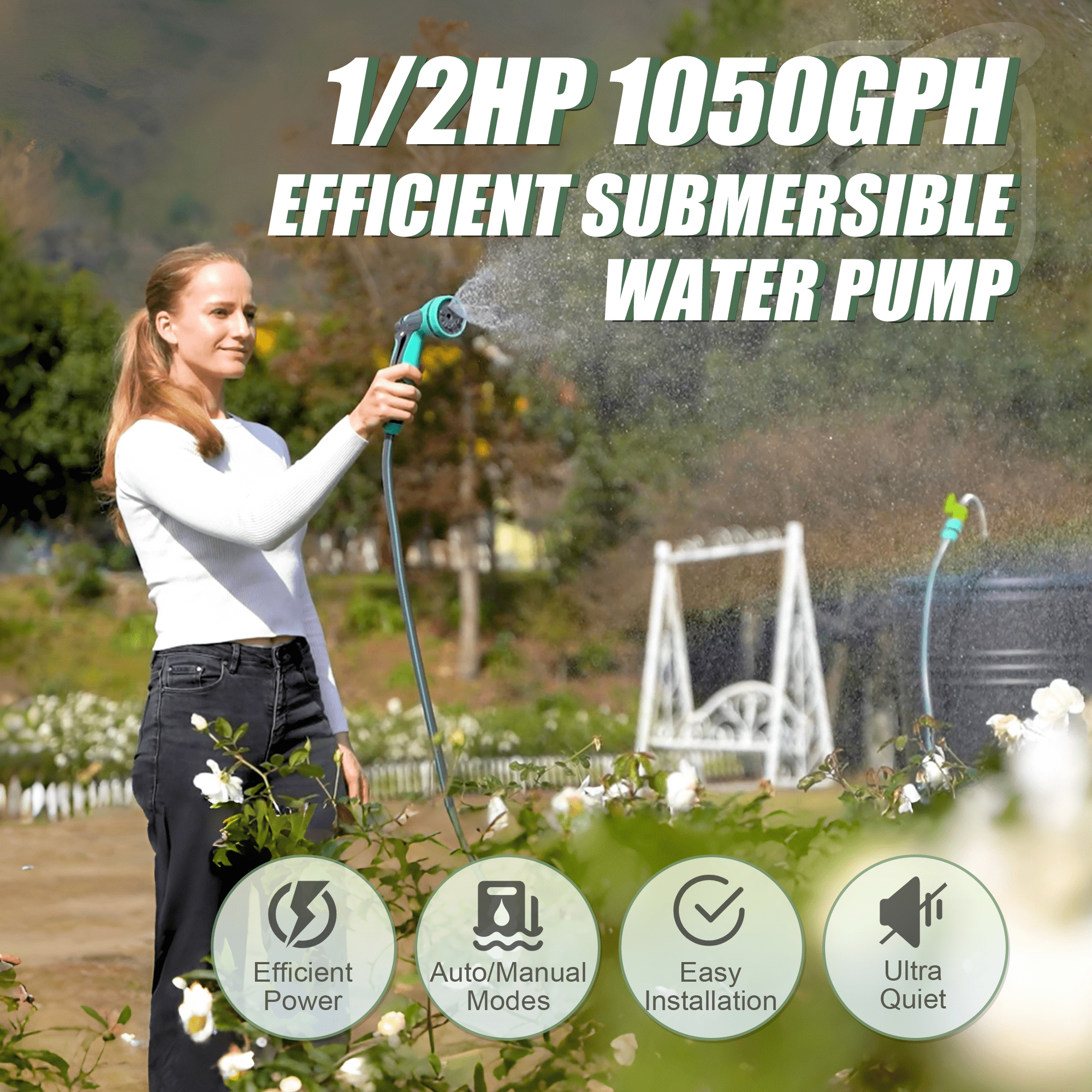 Fluentpower 1/2HP Submersible Water Butt Pump, Rain Barrel Pump 1050 GPH with Float Switch and 26ft Cable, Drainage Water for Rain Barrel, Ponds, Pools, Cellars and Hot tub