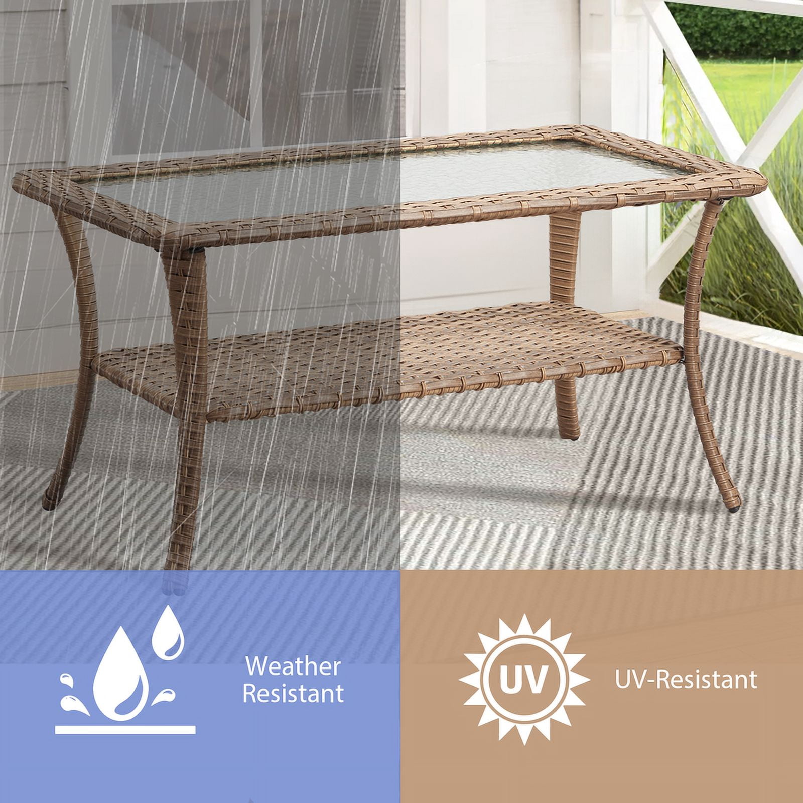 PARKWELL Sturdy and Easy Assemble Steel and Wicker Coffee Table, Yellow