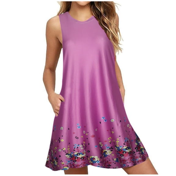 Ichuanyi Woman Dress, Clearance Summer Women Fashion O-Neck Printing Pockets Sleeveless A-Line Casual Nightdress Dress