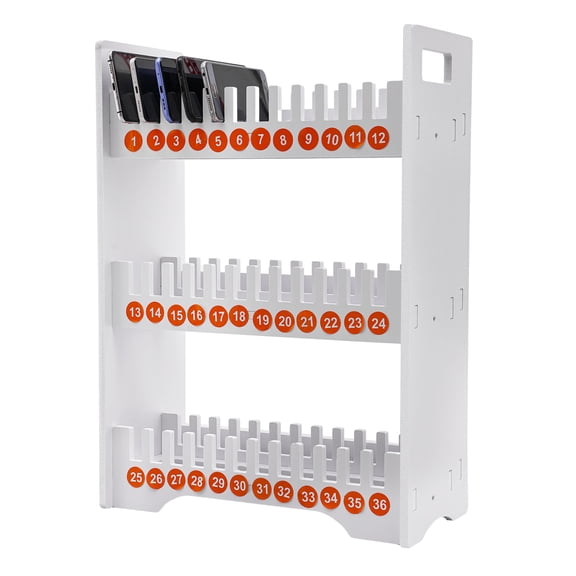 Miumaeov 3-Tier PVC Cell Phone Stand Rack, 22" Portable Classroom Cell Phone Storage Organizer w/36 Slots&Number Stickers