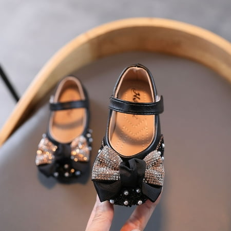 

Infant Kids Baby Girls Pearl Crystal Bling Bowknot Single Princess Shoes Sandals
