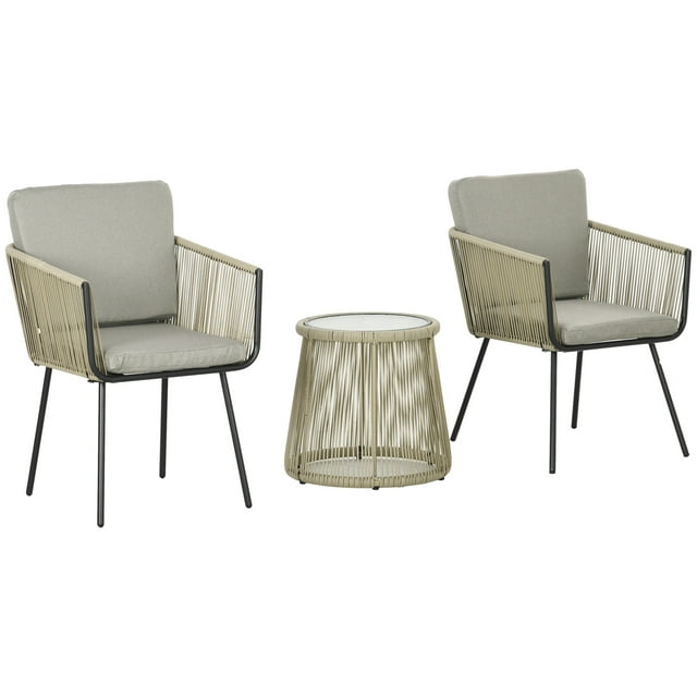Outsunny 3 Piece Outdoor Bistro Set, Wicker Patio Furniture, Coffee