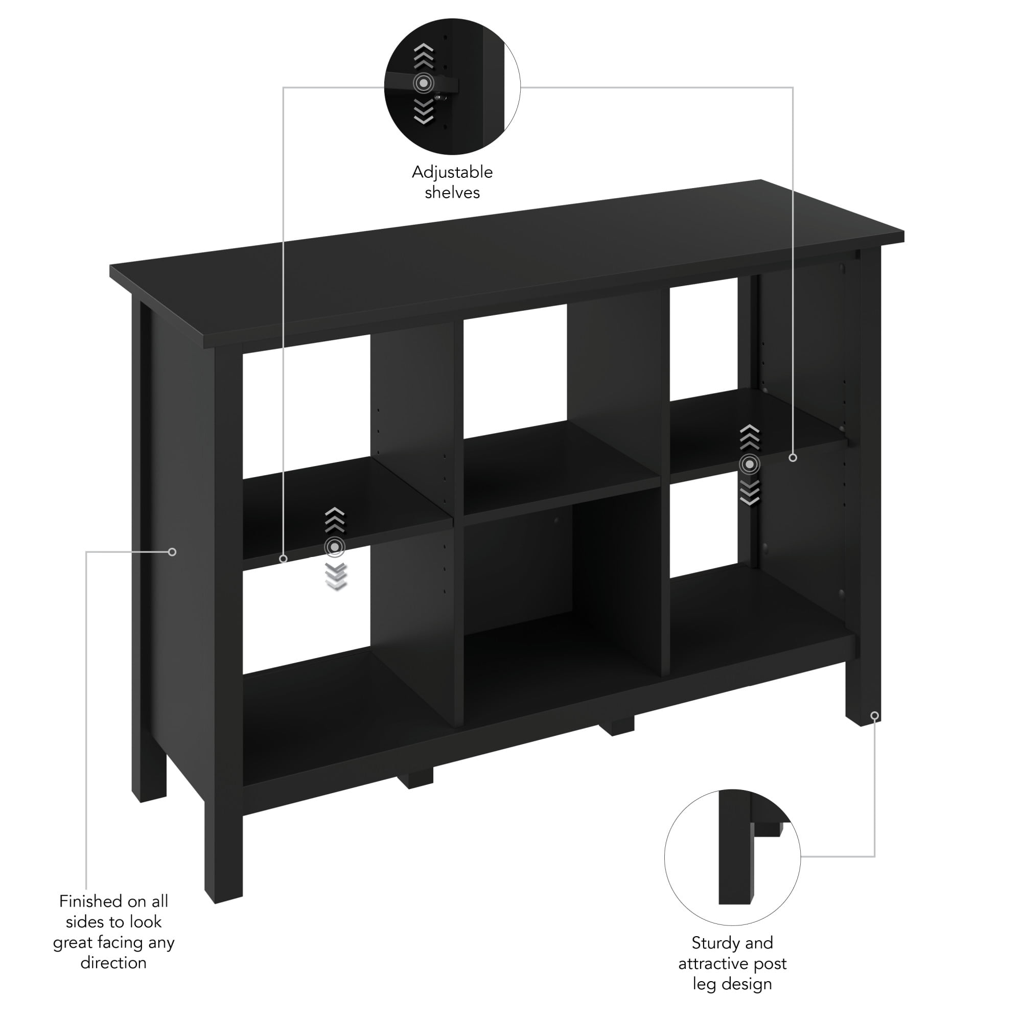 Broadview 6 Cube Organizer in Classic Black - Engineered Wood