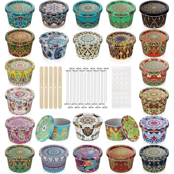 Empty Candle Tins 24 pcs, Candle Jars 2.5 oz with Lids, Candle Making Kits, with 24 Wicks, 4 Wick Holders, 24 Wick Stickers (2.5oz)