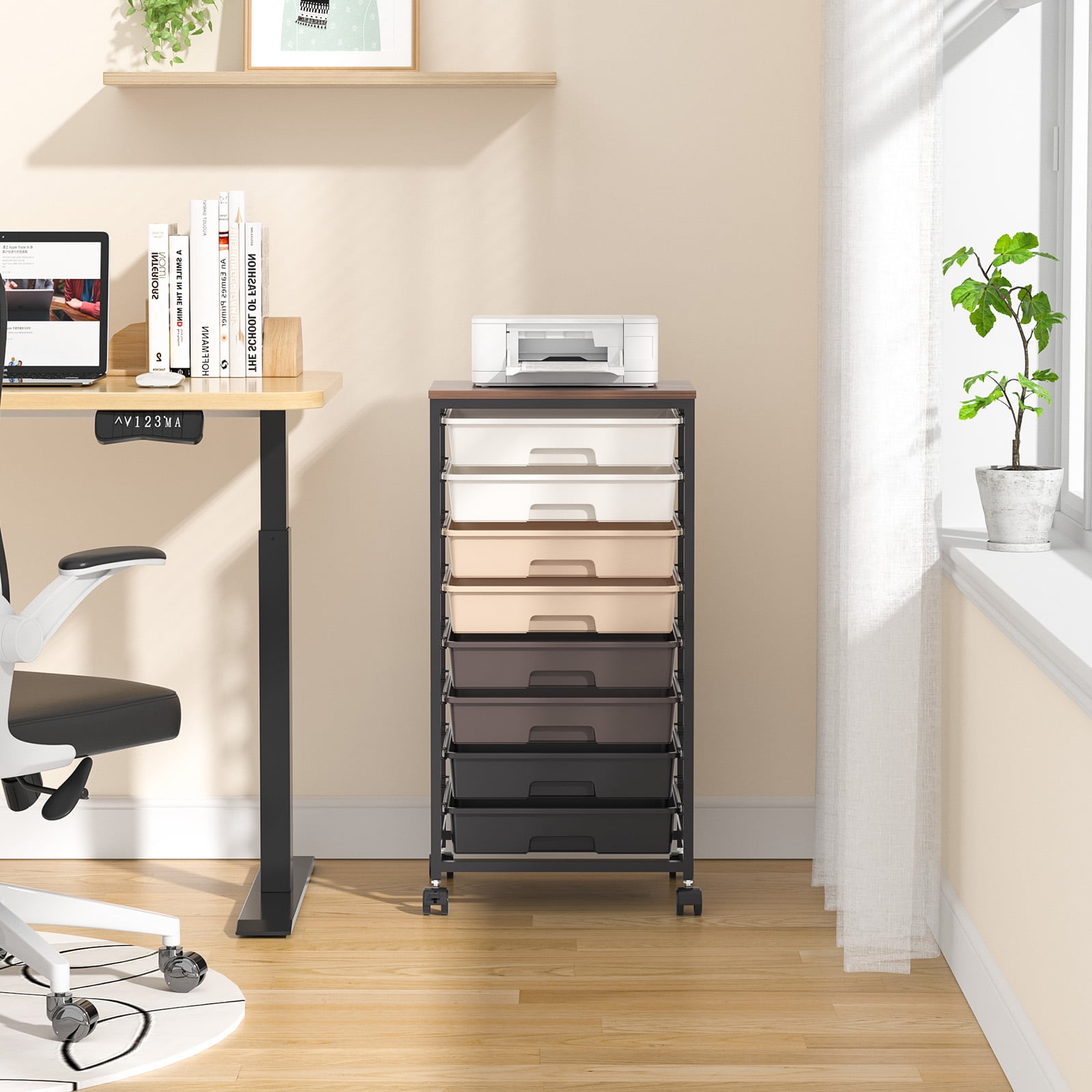 KK KINGRACK 8 Drawer Rolling Storage Cart with Wheels Office School Organizer Brown