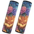 thumbnail image 2 of 2 Pcs Seat Belt Strap Covers Pad for Car Soft Flannel Car Seat Belt Shoulder for All Cars Pumpkin with Colorful Flowers, 2 of 8