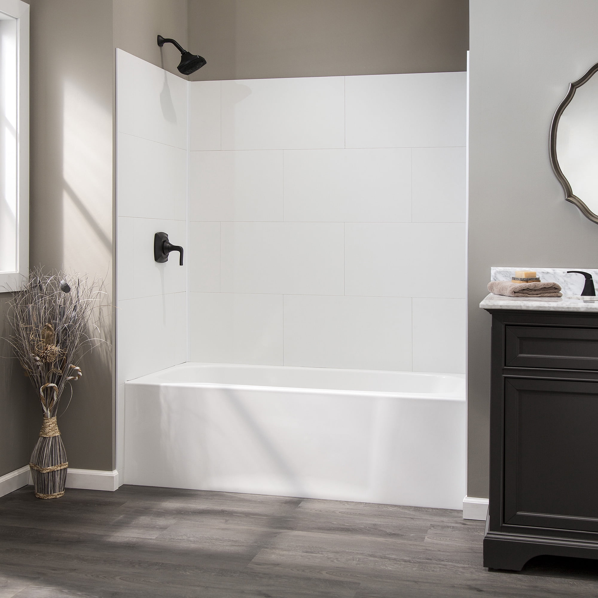 Palisade 25.6in x 14.8in Vinyl Wall Tile Shower Kit in Dusty Pearl