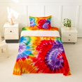 thumbnail image 2 of Manfei Cartoon Rainbow Twin Sheets, Ink Tie Dye Bedding, Red Orange, 3pcs, 1 Flat Sheet, 1 Fitted Sheet and 1 Pillowcase, 2 of 6