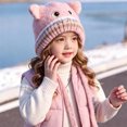 thumbnail image 2 of Wxirdrow Baby Hats Toddler Beanies Kids Cute Cat Knit Earflap Hat Fuzzy Fleece Lined Winter Warm Cartoon Protective Cold Weather Cap For Boys Girls Pink,2-8 Years, 2 of 6