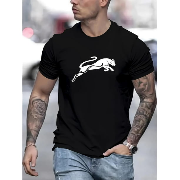 Camiseta informal de manga corta con estampado animal para hombre, cómoda y versátil.