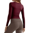 thumbnail image 5 of CCRFTGI Long Sleeve Tops for Women Trendy Cute Crop Outfits Round Neck Going Out Layering Shirt Tight Fall Spring Clothes Wine XS, 5 of 6