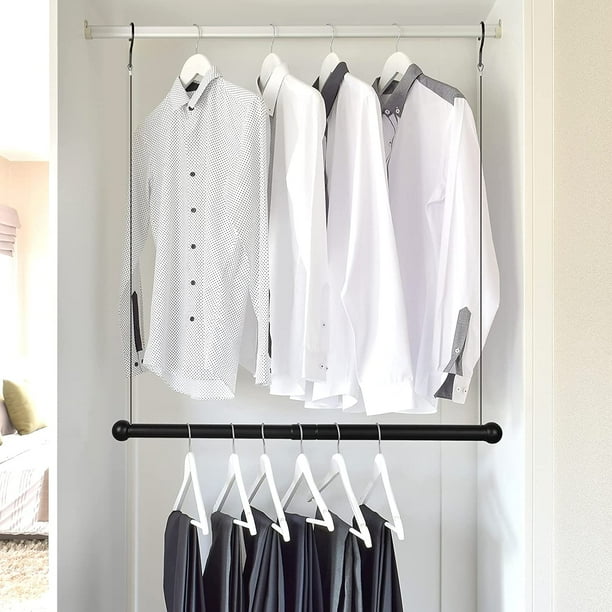 2 Pieces Hanging Closet Rod Adjustable Width and Height Clothes Hanging Bar Closet Organizer Rod Double Closet Rod Poles for Hanging Clothes Indoor