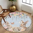 thumbnail image 2 of Round Rug 6Ft Washable Non-Slip, Spring Easter Circle Area Rugs for Living Room Bedroom, Cute Rabbits Flower Leaves Butterfly Blue Plaid Indoor Floor Mats Carpet Runner for Home Decor Aesthetic, 2 of 8