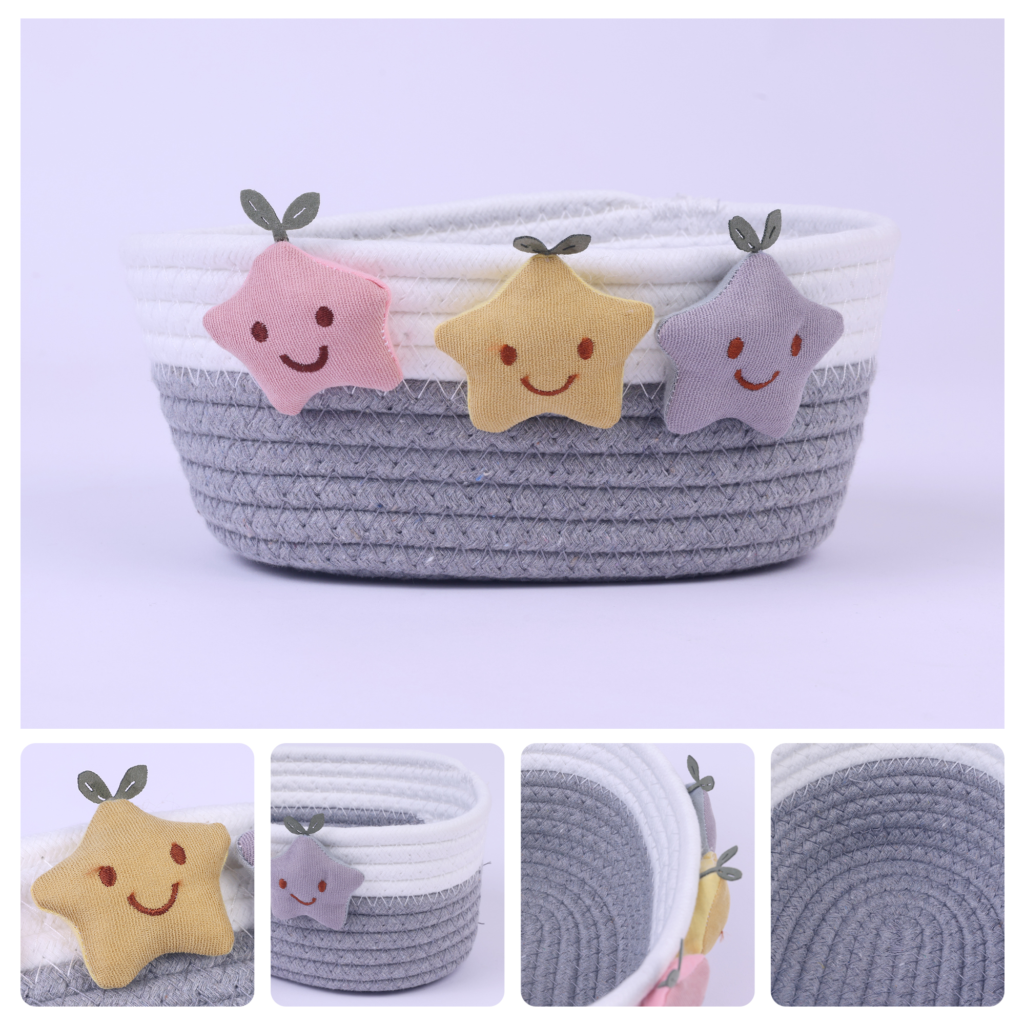 Unique Bargains Woven Storage Basket Star Shelf Closet Storage Bin for Entryway Desk Grey