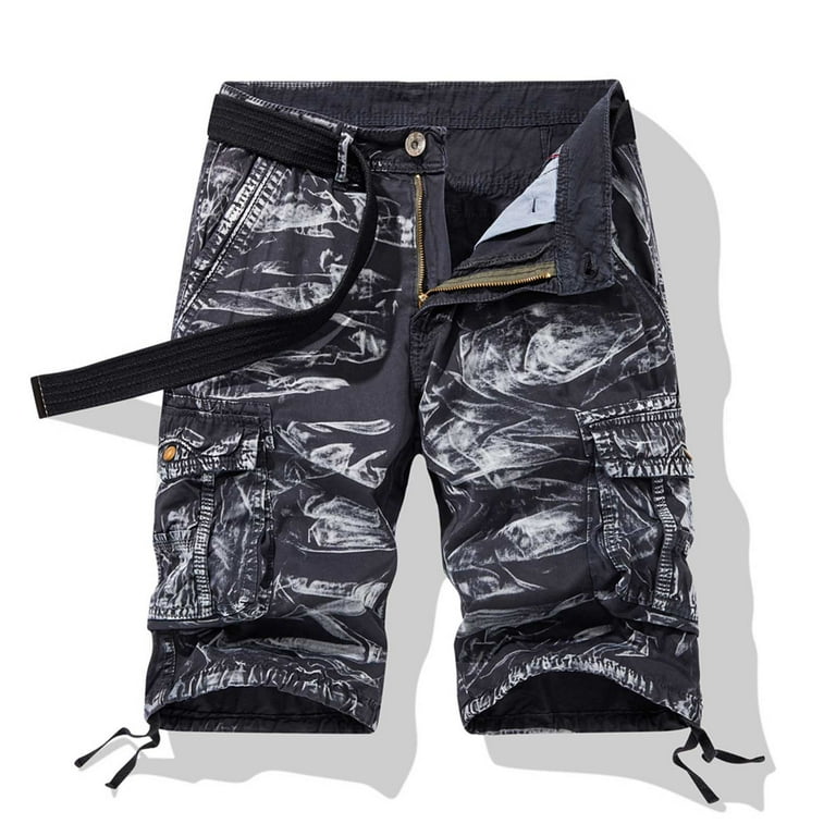 JWZUY Men s Tie Dye Camo Cargo Shorts Relaxed Fit Multi Pocket Outdoor Camouflage Cargo Shorts Summer Outdoor Cropped Pants Capris Gray S