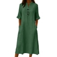 thumbnail image 2 of VBVC Women's Cotton-Linen Maxi Dress,Short Sleeves Breathable Dress For Women,Ladies Business Casual Dress with Pockets,Green,S-2XL, 2 of 6
