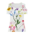thumbnail image 7 of HomeDM Women's Cold Shoulder Shirts V Neck Short Sleeve T-Shirts Casual Loose Fit Floral Hollow Out Casual Tee Shirts S-2XL, 7 of 7
