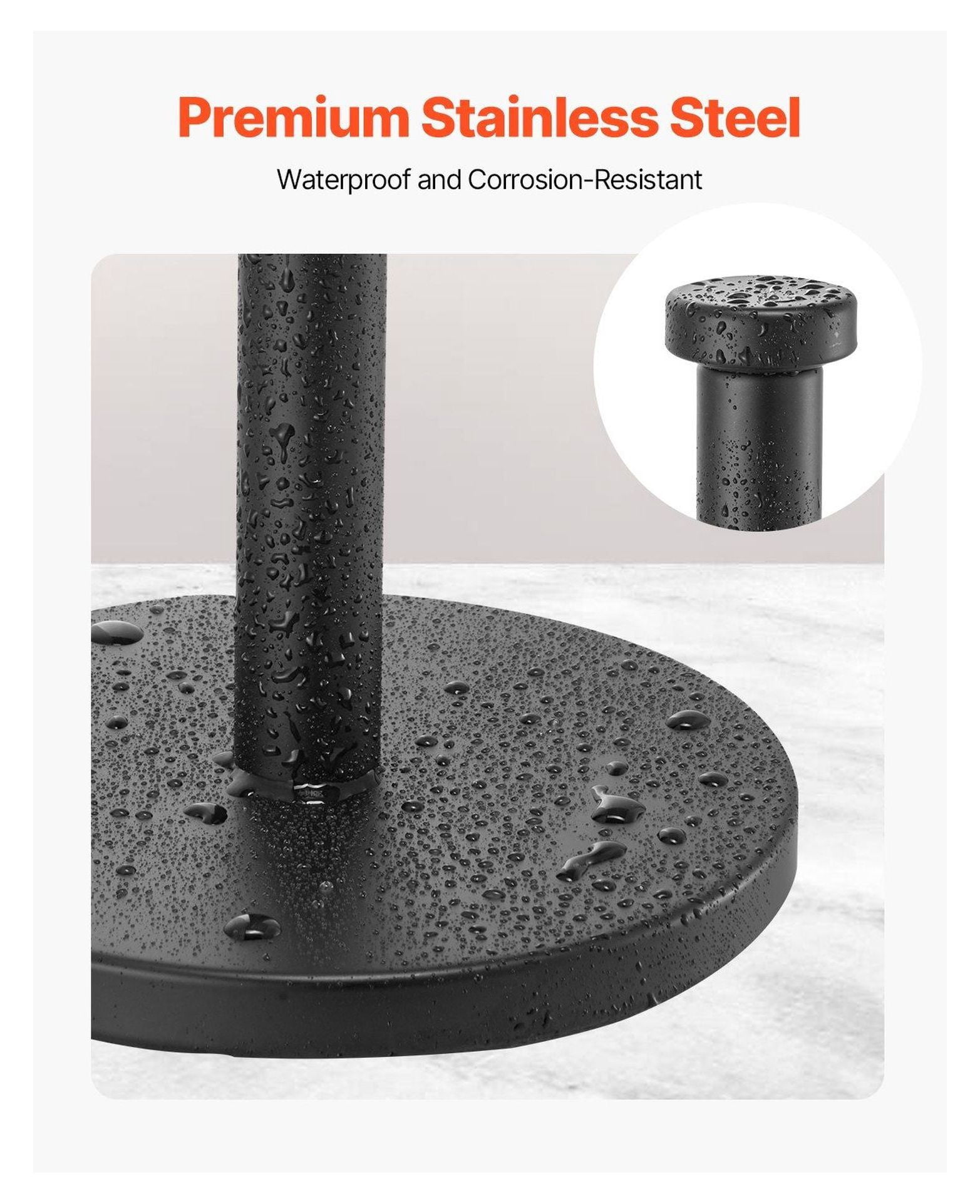 Paper Towel Holder Countertop, Stainless Steel Paper Towel Stand for Kitchen - Black, Weighted Non-Slip Base, Easy Tear, Fits Mega Rolls