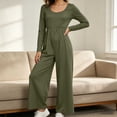 thumbnail image 6 of Lenpel Womens Casual Jumpsuits Square Neck Long Sleeve Back Zipper Rompers Solid Color Wide Leg Fashion Fall Clothes(Army Green,Small), 6 of 7