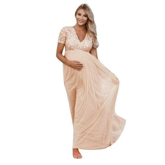 Femmes Enceintes Accessoires de Photographie de Maternité Robe Unie à Manches Courtes à Paillettes