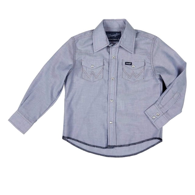 Camisa Wrangler de manga larga para niños, cambray, azul occidental, XXL