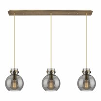 Innovations Lighting Newton Sphere - 3 Light 8" Cord Hung Linear Pendant Brushed Brass/Light Smoke