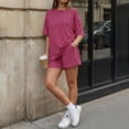 thumbnail image 5 of Sewkxo Two Piece Sets for Women Summer Lounge Short Sets Short Sleeve Crew Neck Sweatsuit with Pocket,Hot Pink 2XL, 5 of 6